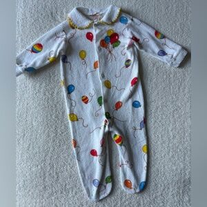 Vintage Infant Romper Onesie, White Terrycloth w Multicolor Balloons. Sz 6 mos